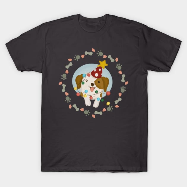 Puppy Christmas Wreath T-Shirt by i am Cuta